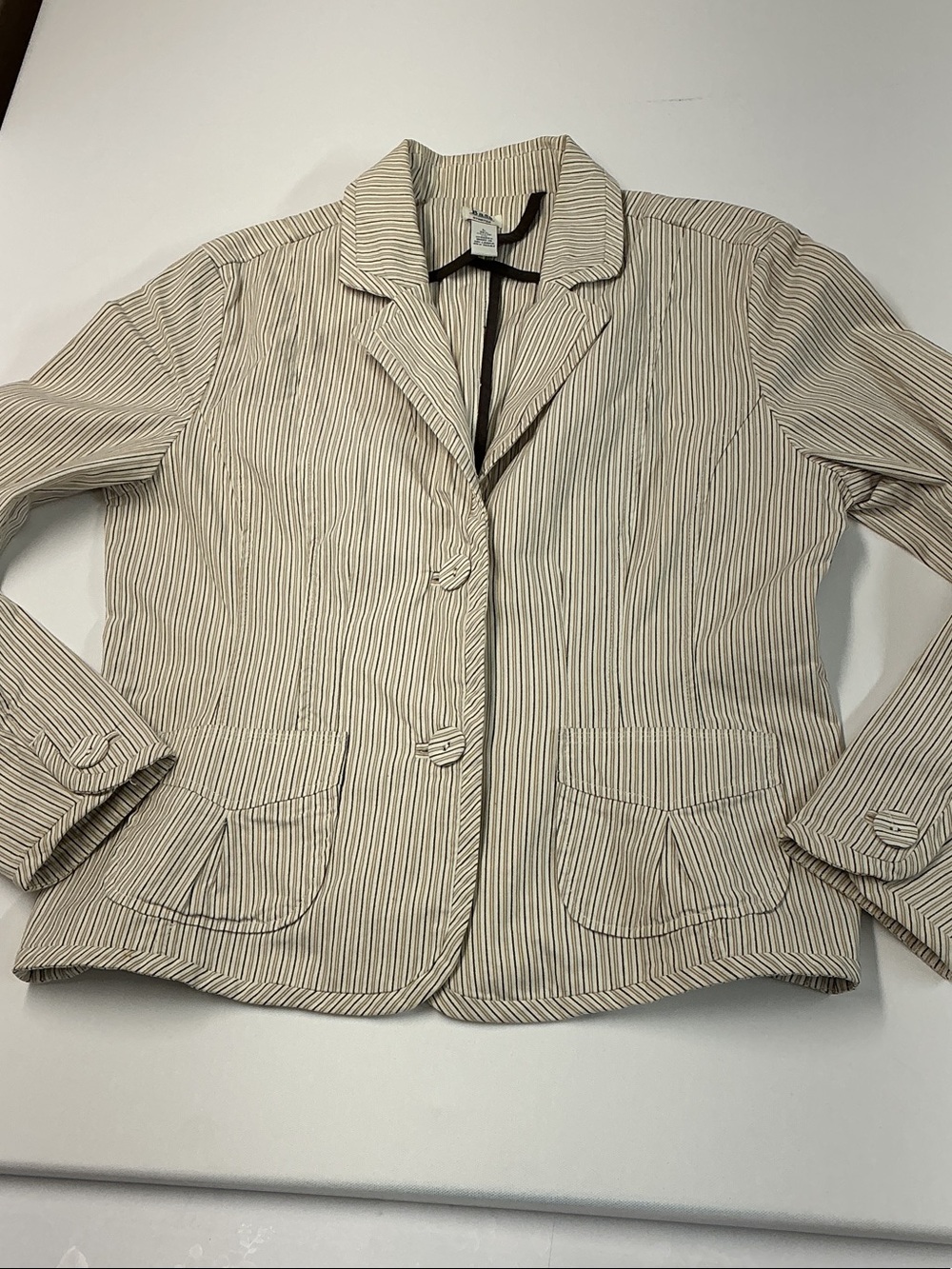 Bass Cream Blazer with Brown Pinstripes